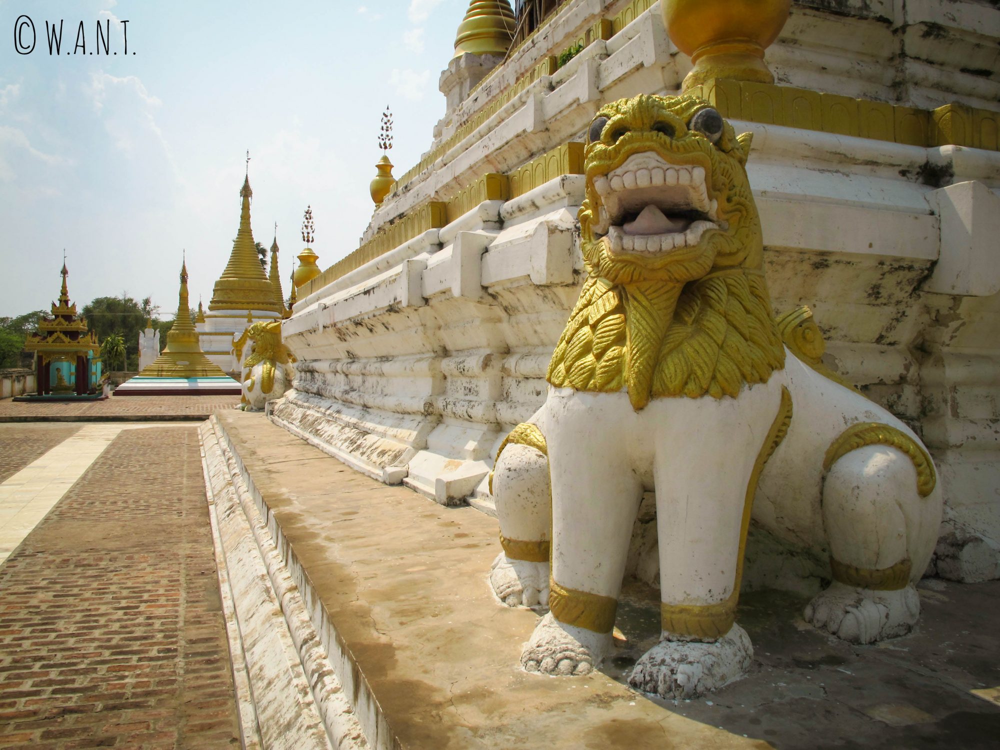 Représentation d'un lion protecteur au monastère Maha Aung Mue Bonzan