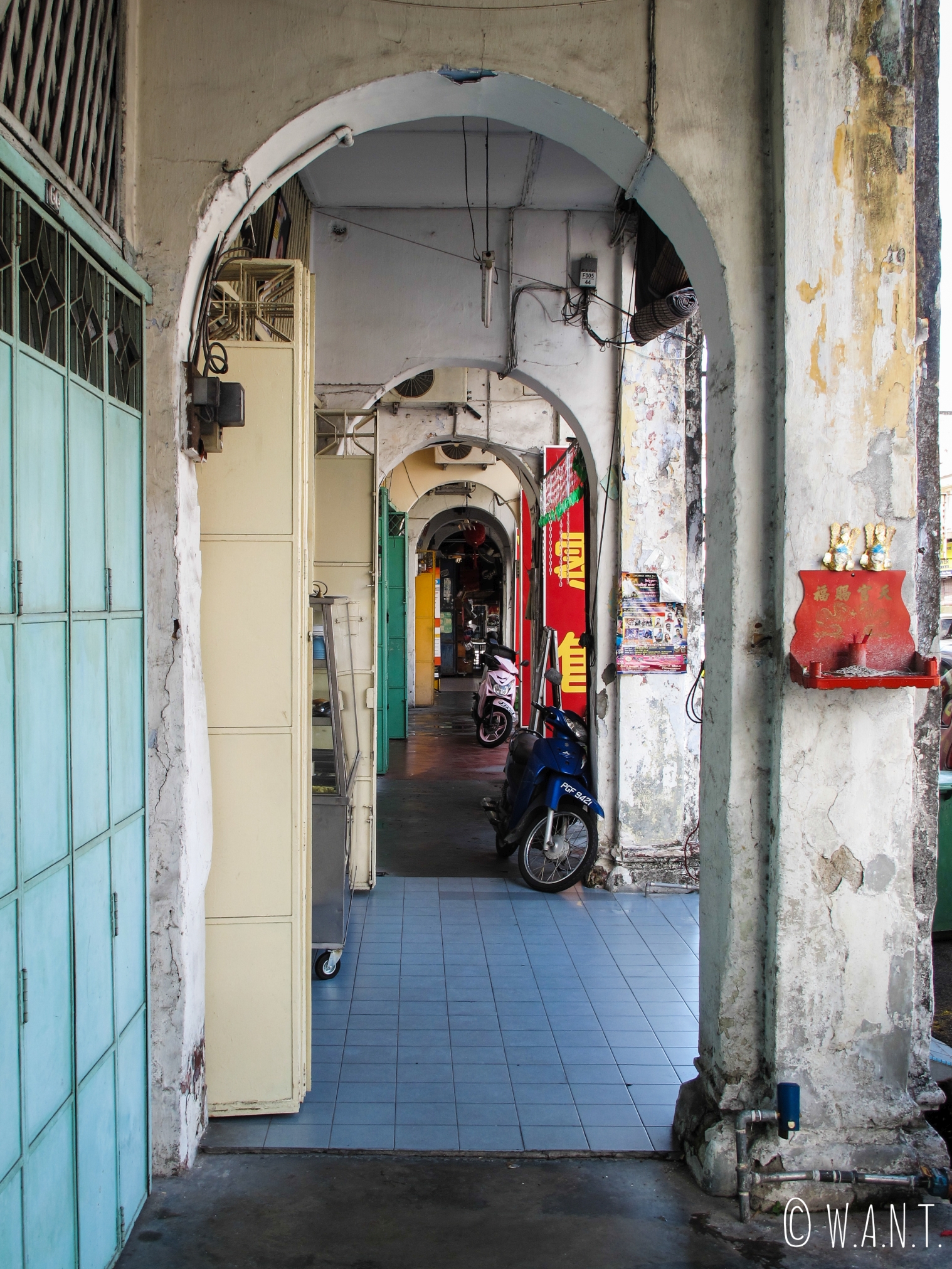 Arcades dans les rues de Georgetown à Penang