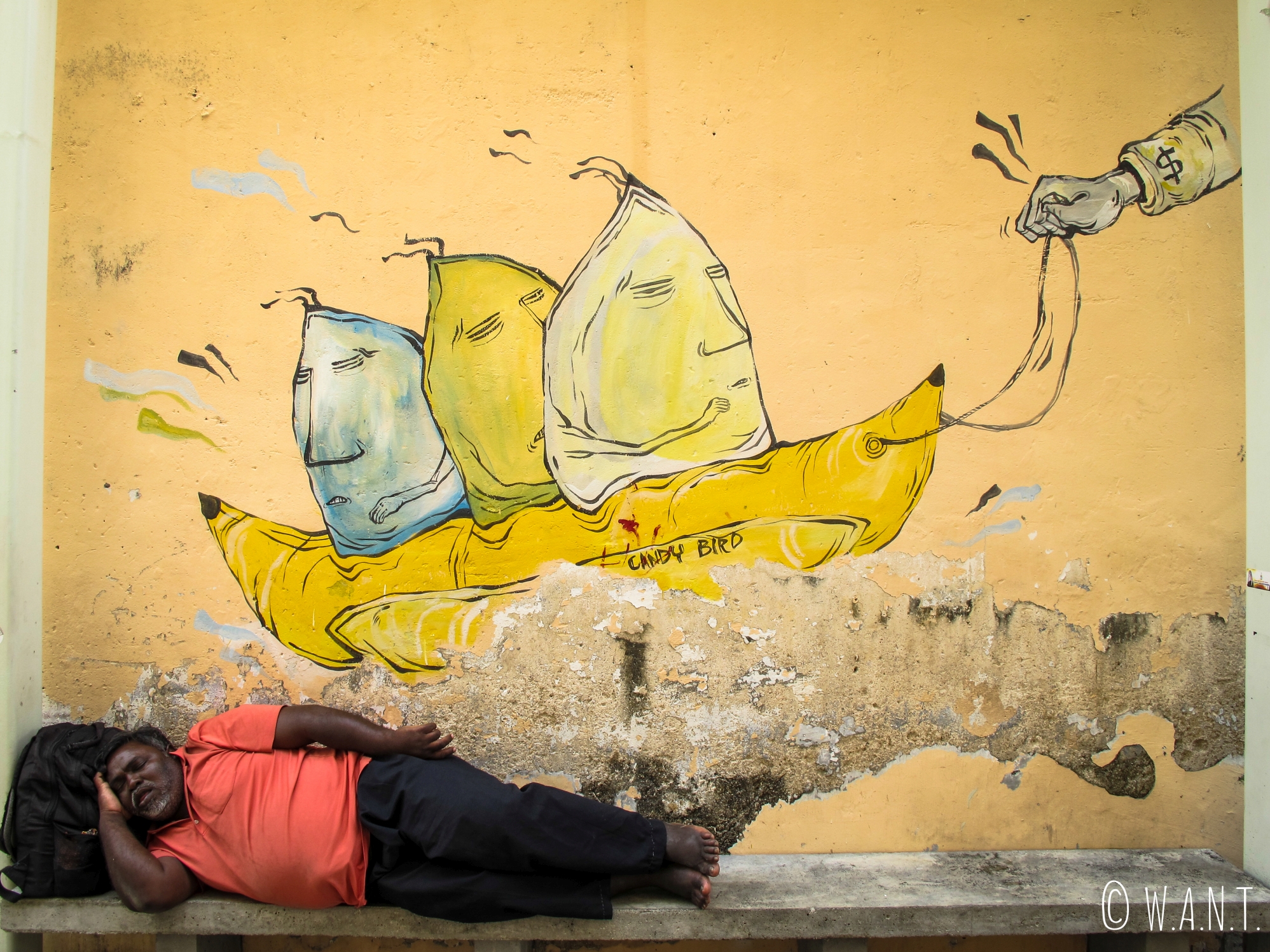 Art de rue de l'artiste Candy Bird dans Georgetown à Penang