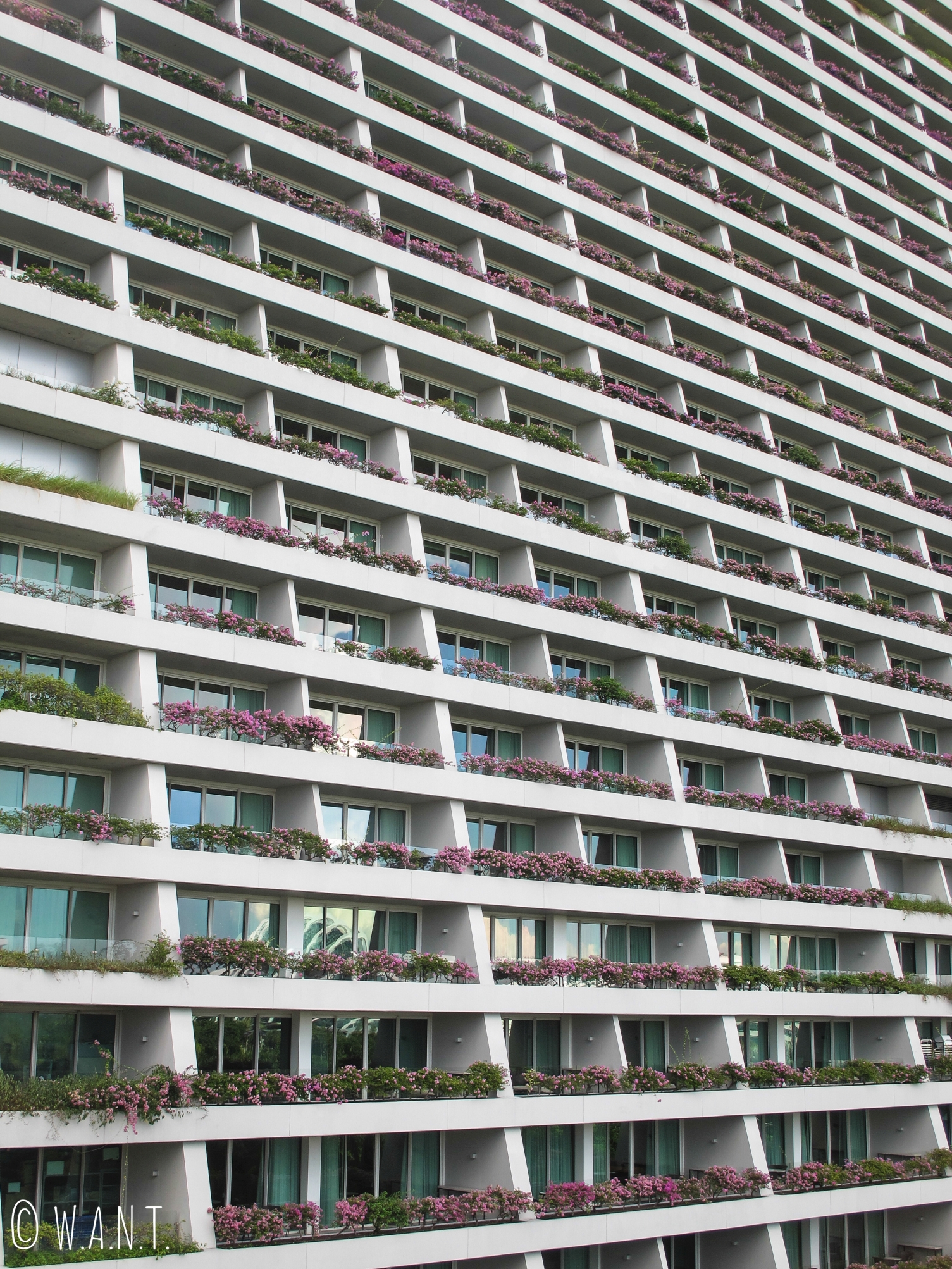 Balcons des chambres du Marina Bay Sands depuis Garden by the bay