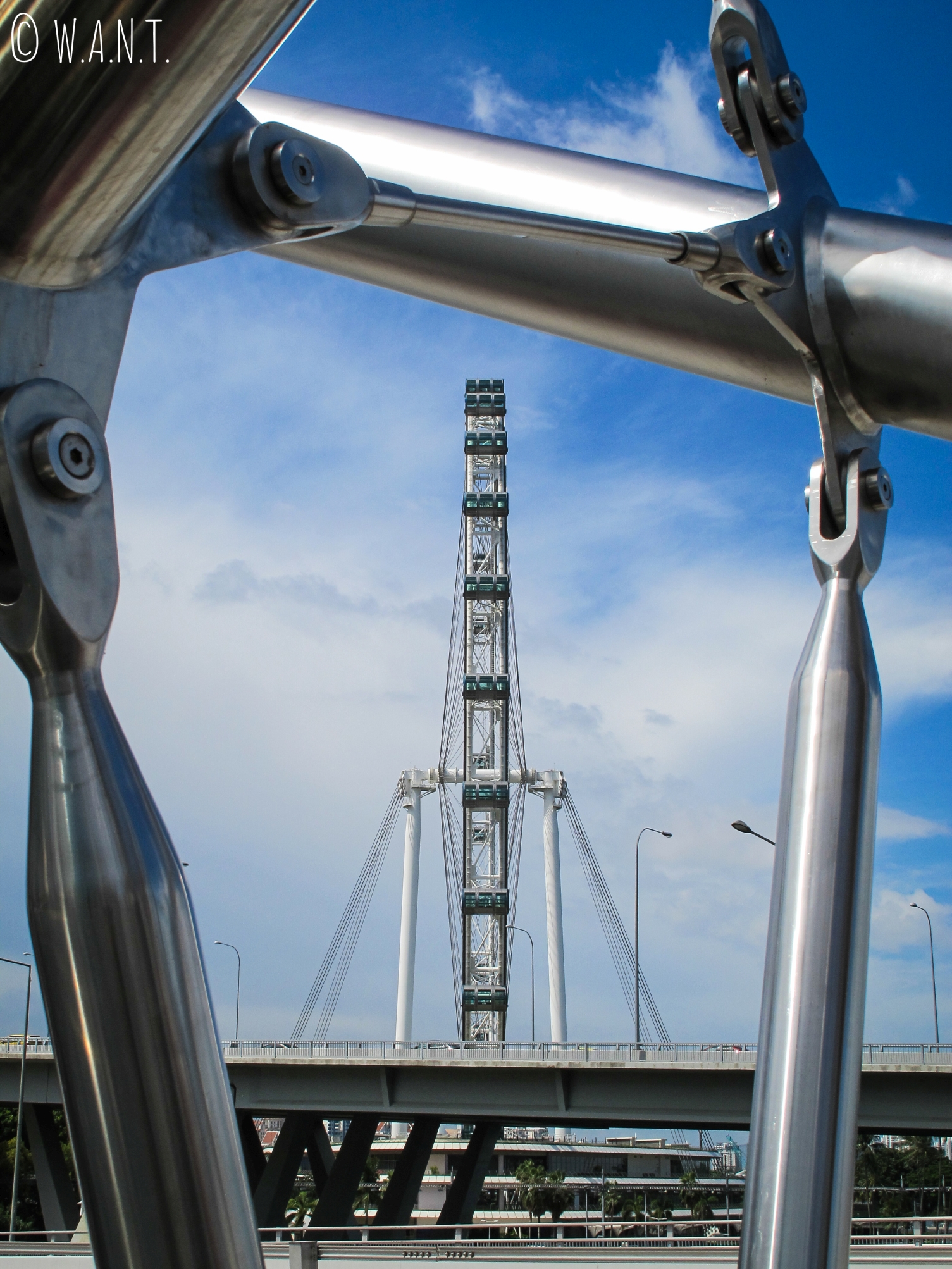Vue sur la grande roue de Singapour depuis le Helix bridge