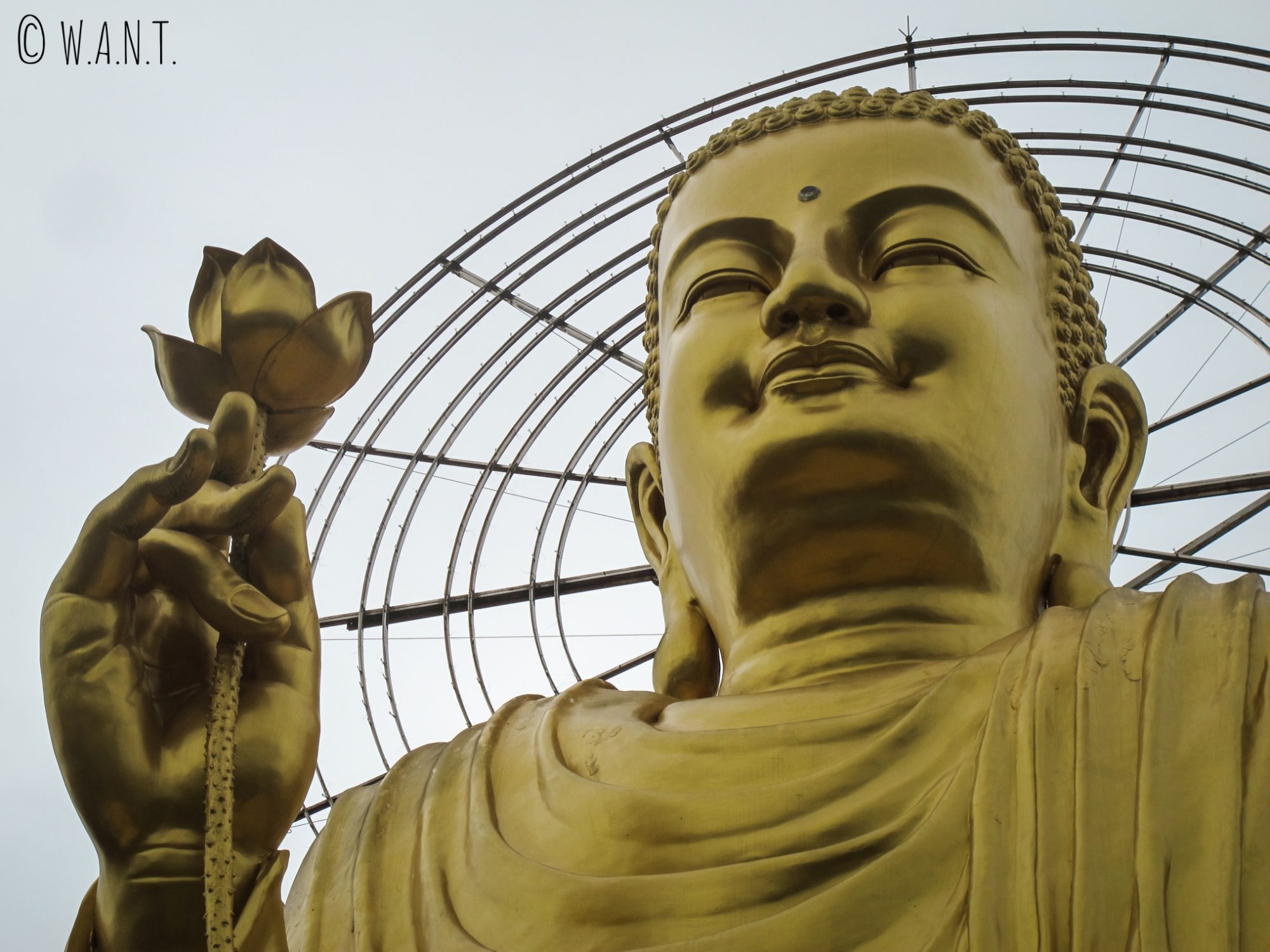 Gros plan sur le Golden Bouddha du Van Hanh Temple de Da Lat