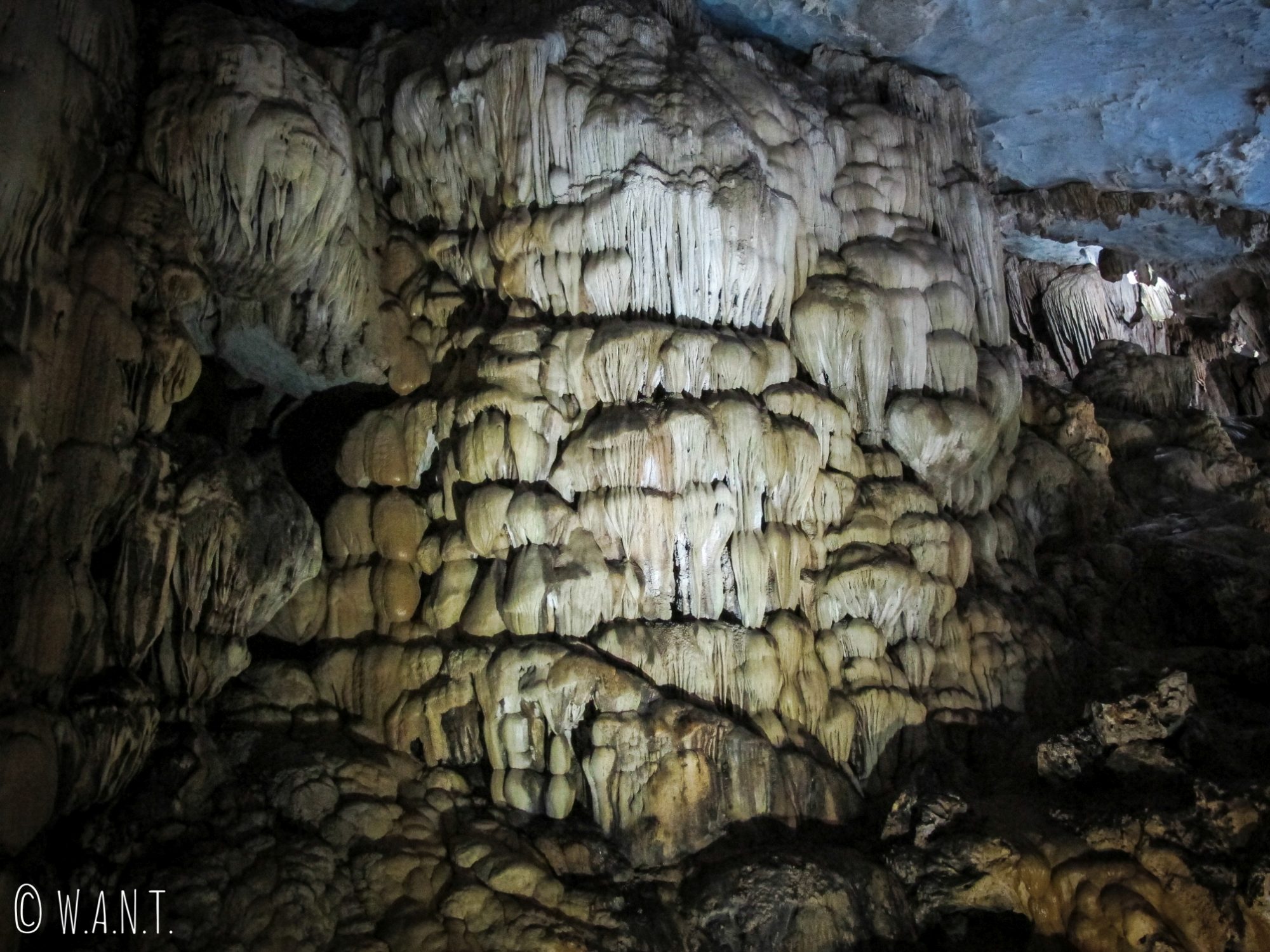 Gros plan sur les stalactites de Paradise Cave à Phong Nha