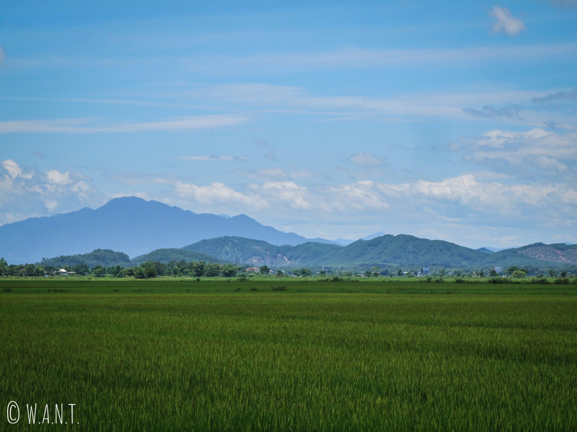 Paysage de rizières et montagnes aux environs de Hué