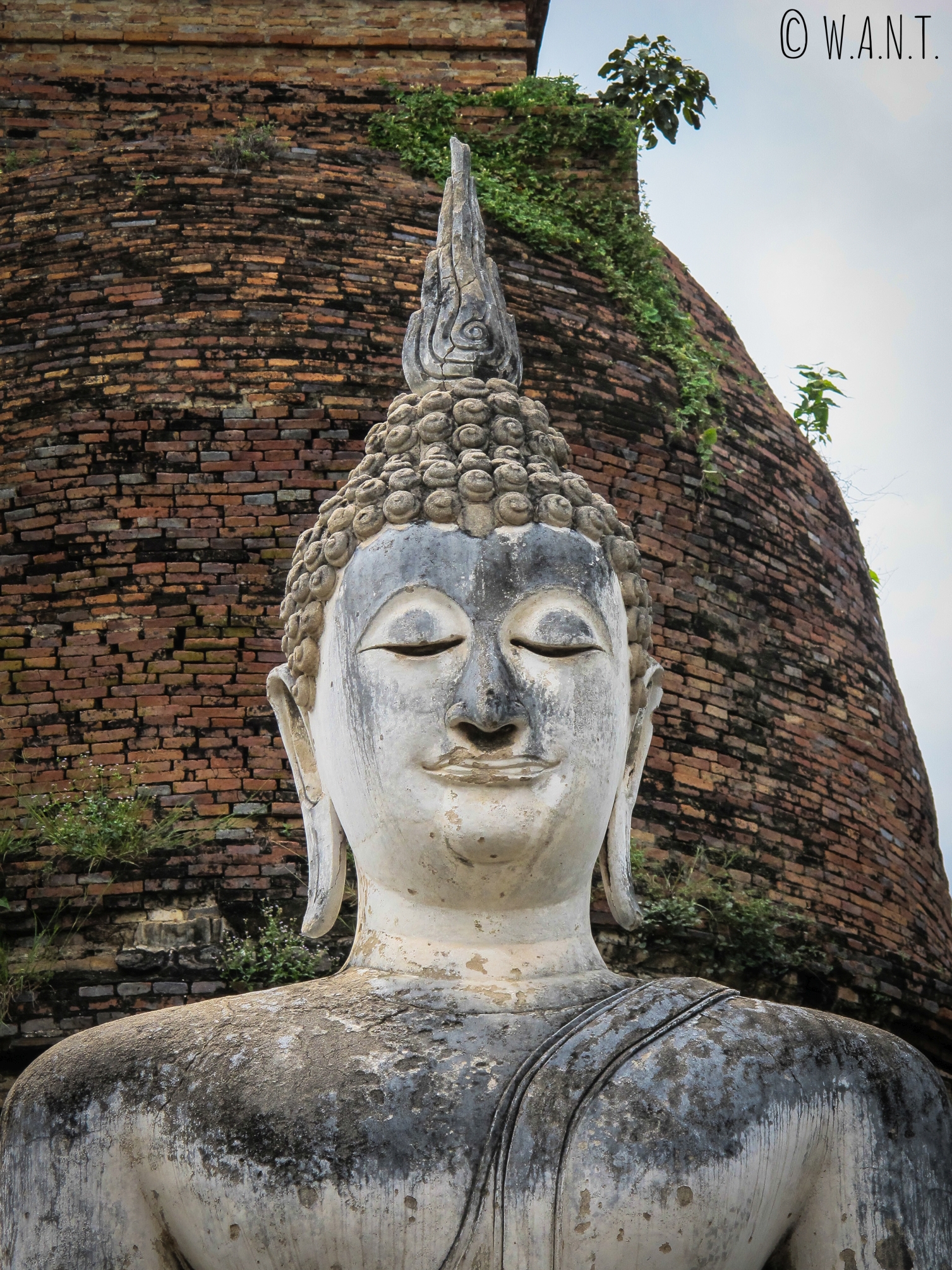 Gros plan sur le Bouddha du Wat Sa Si à Sukhothai