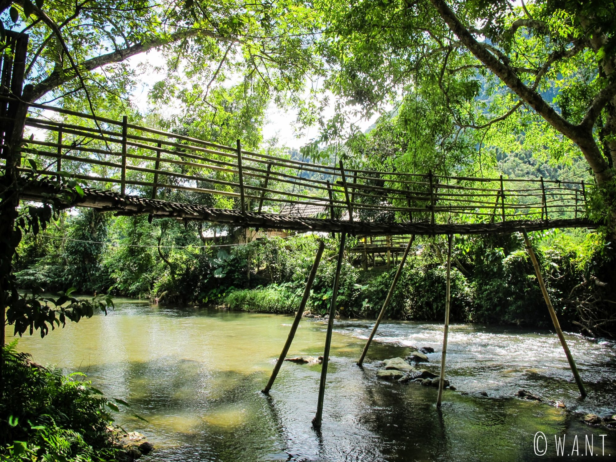 Pont en bambou pour traverser la rivière à Muang Ngoi