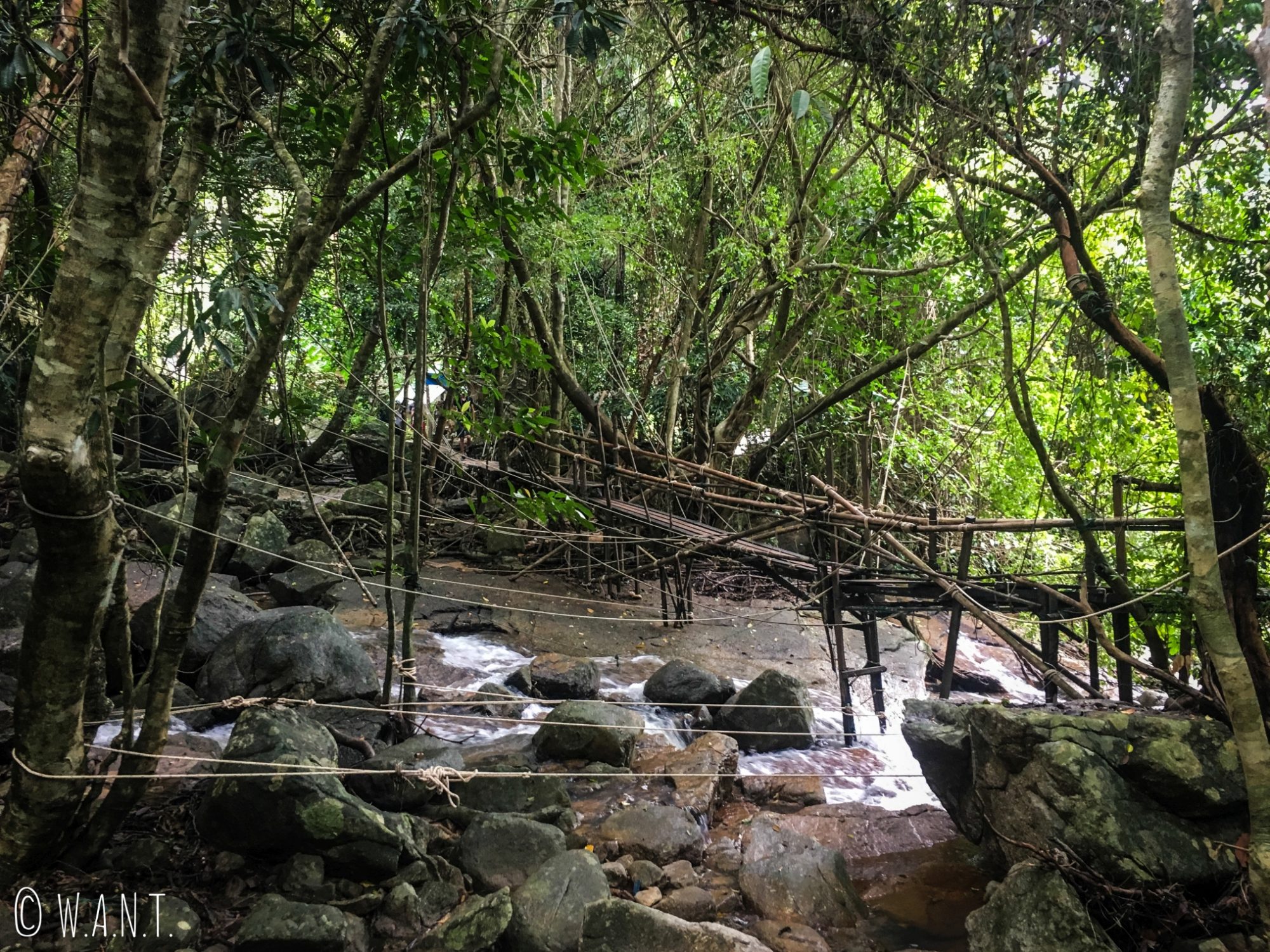 Pont en bois pour accéder aux cascades de Namuang à Koh Samui