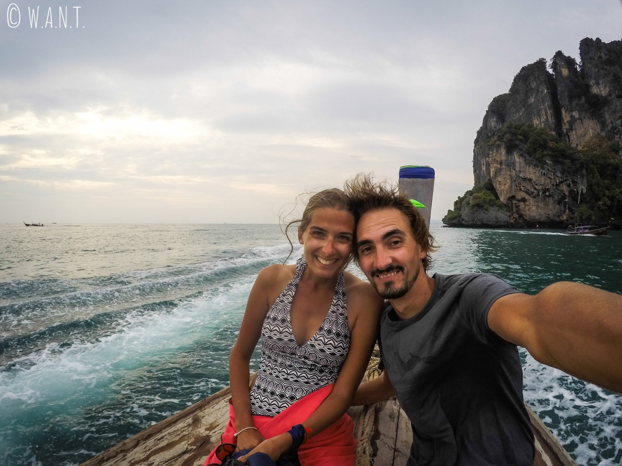 Selfie à bord de notre longtail boat à Krabi