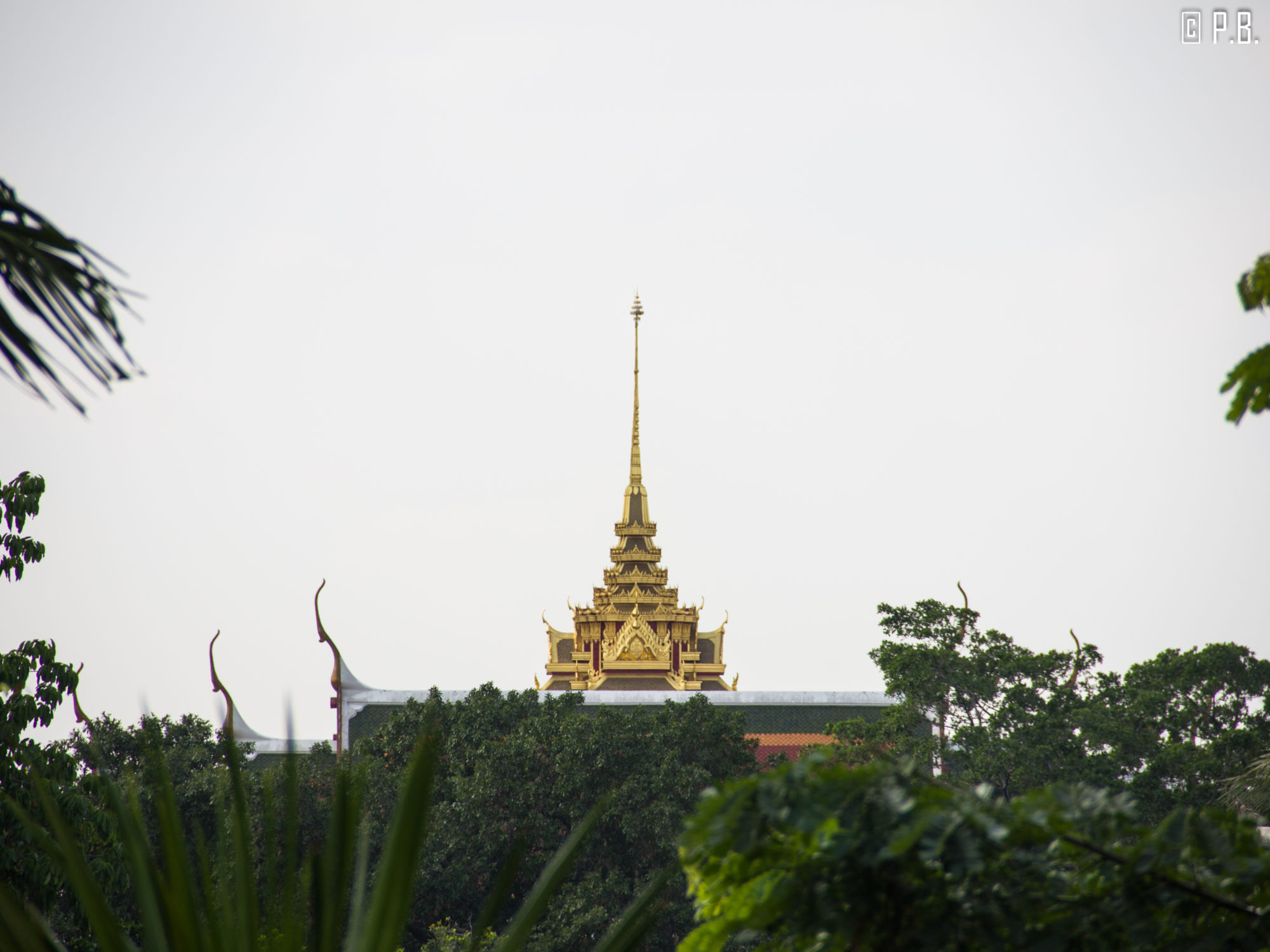 Gros plan sur les toits d'un temple depuis le Golden Mount de Bangkok