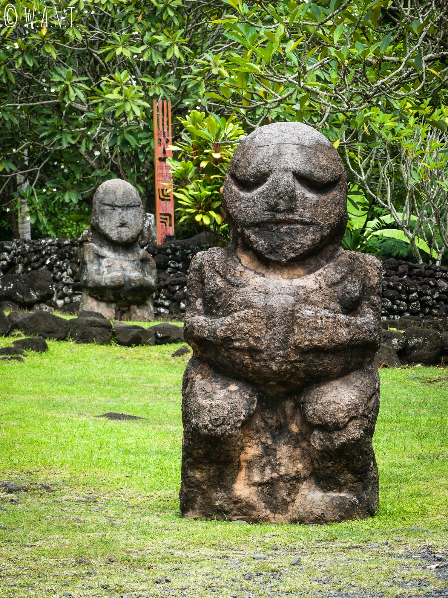 Tiki, statue représentant un homme-dieu, au Marae Arahurahu de Tahiti