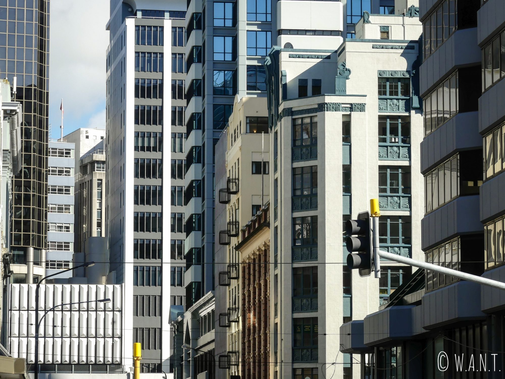 Gros plan sur des façades de rues à Wellington