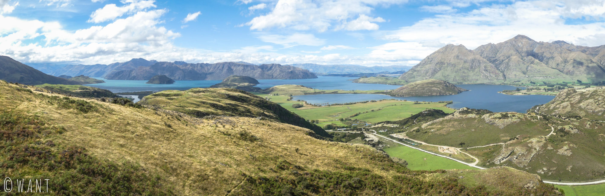Panorama depuis la randonnée Diamond Lake près de Wanaka en Nouvelle-Zélande