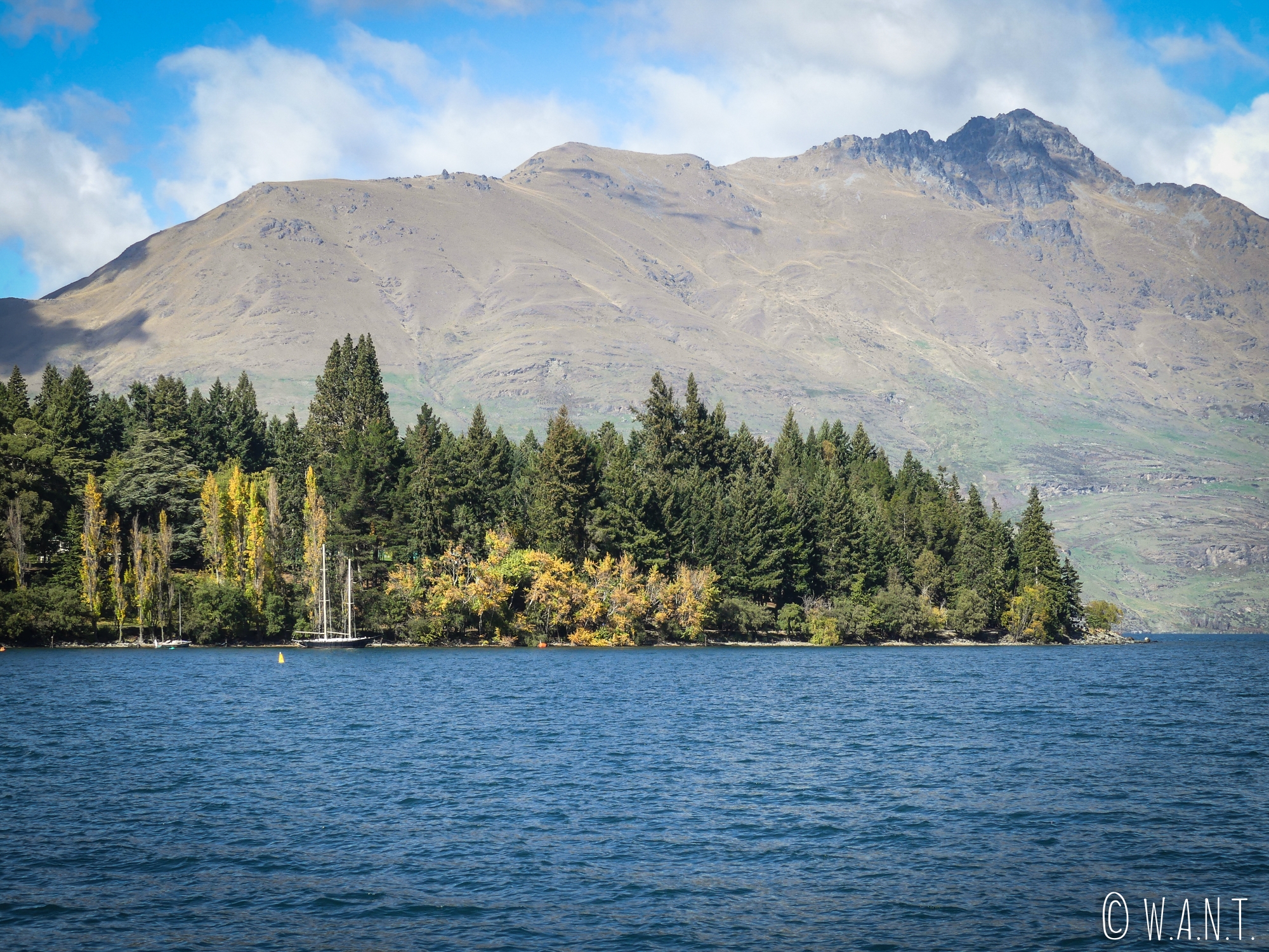Paysage entre lac et montagnes à Queenstown en Nouvelle-Zélande